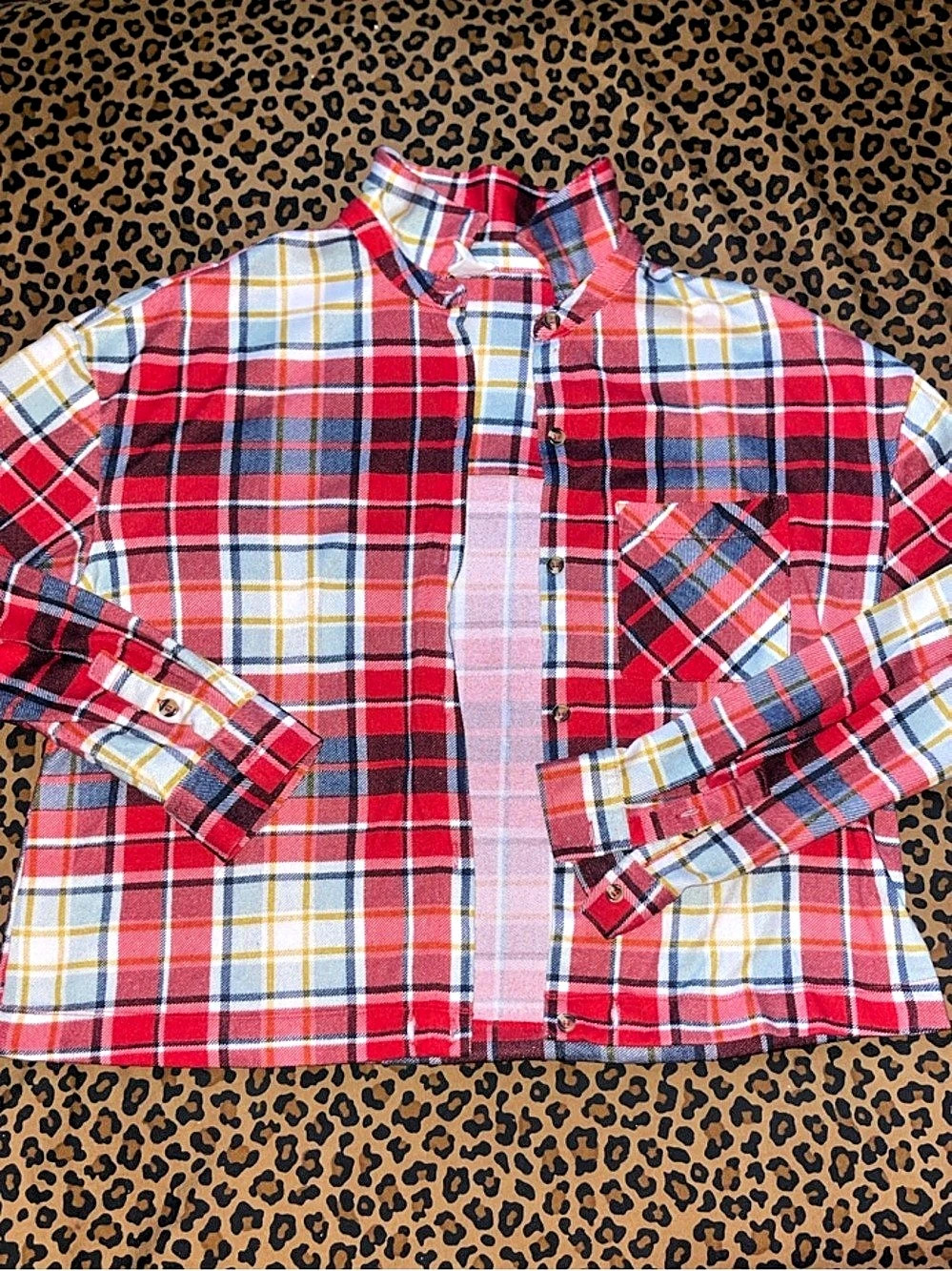 Plaid Button Down Shirt Red & White Like New